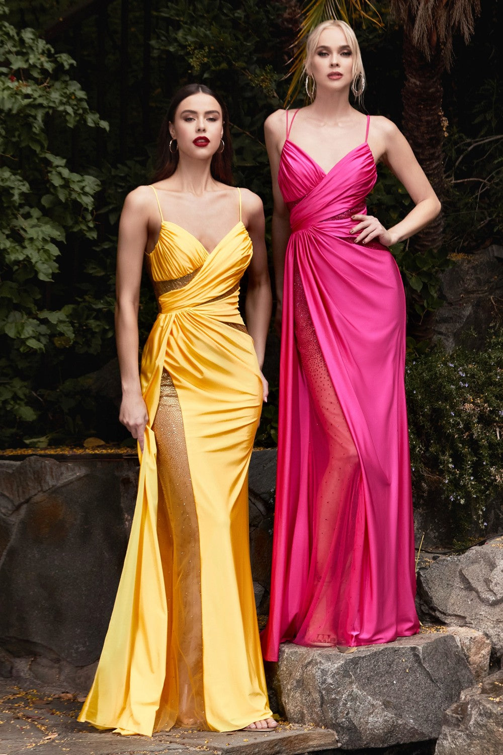 Fitted Sheer Rhinestone Gown By Cinderella Divine -CDS410