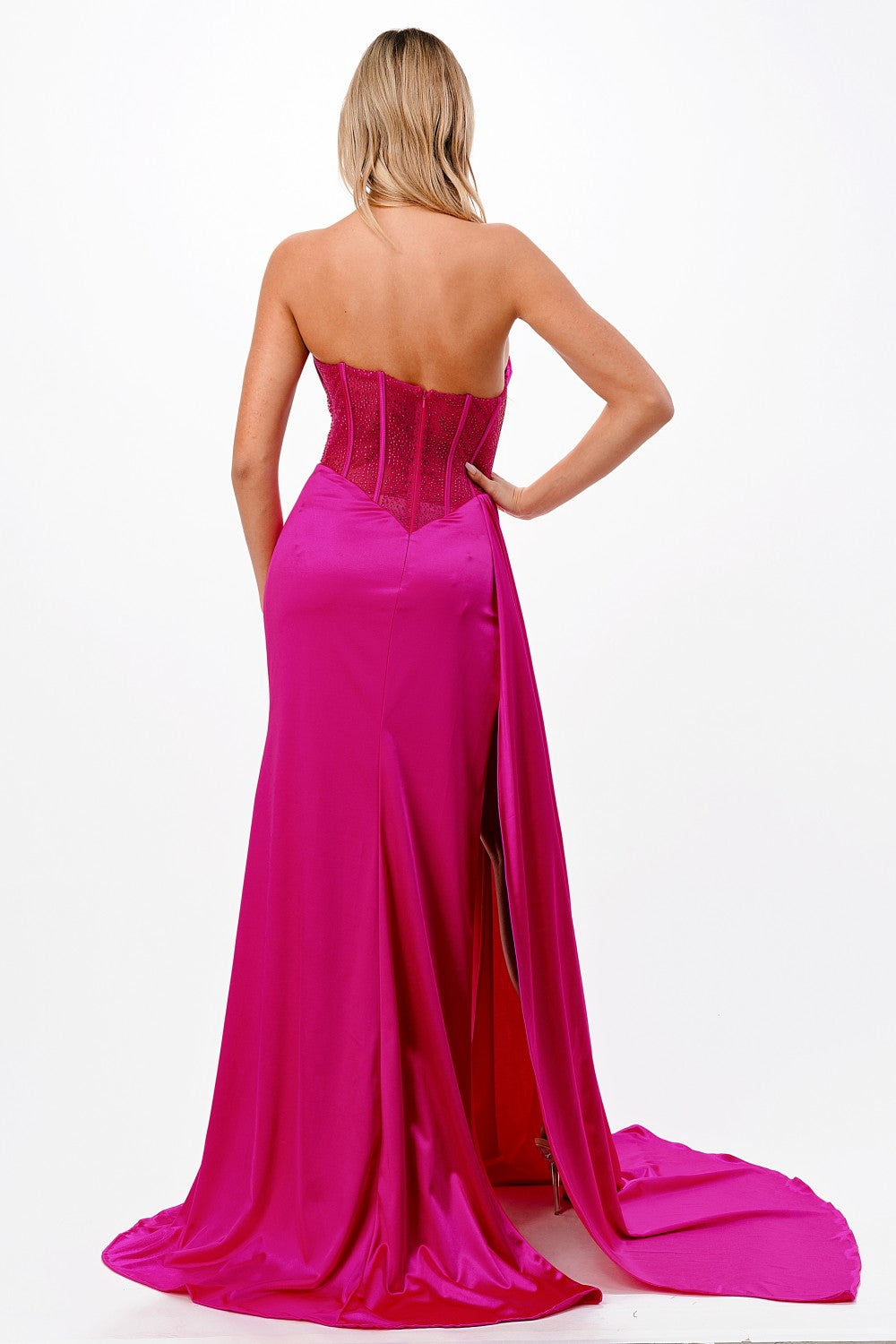 Fitted Strapless Satin Gown By Cinderella Divine -CDS411