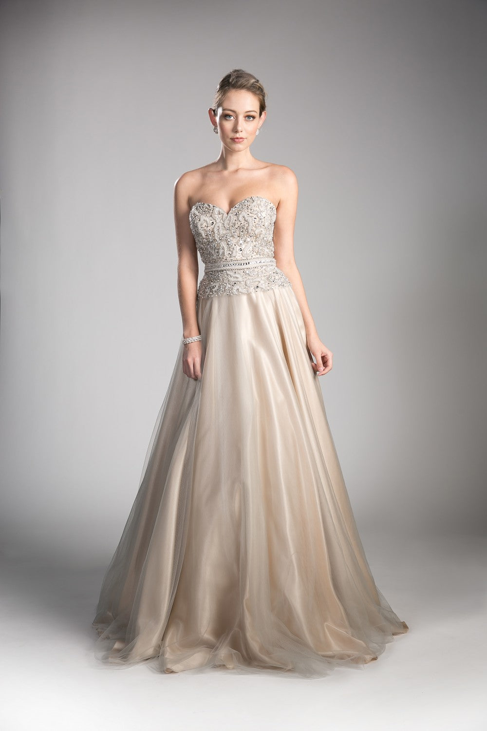 Beaded Lace Bodice Tulle Ball Gown By Cinderella Divine -CE0004