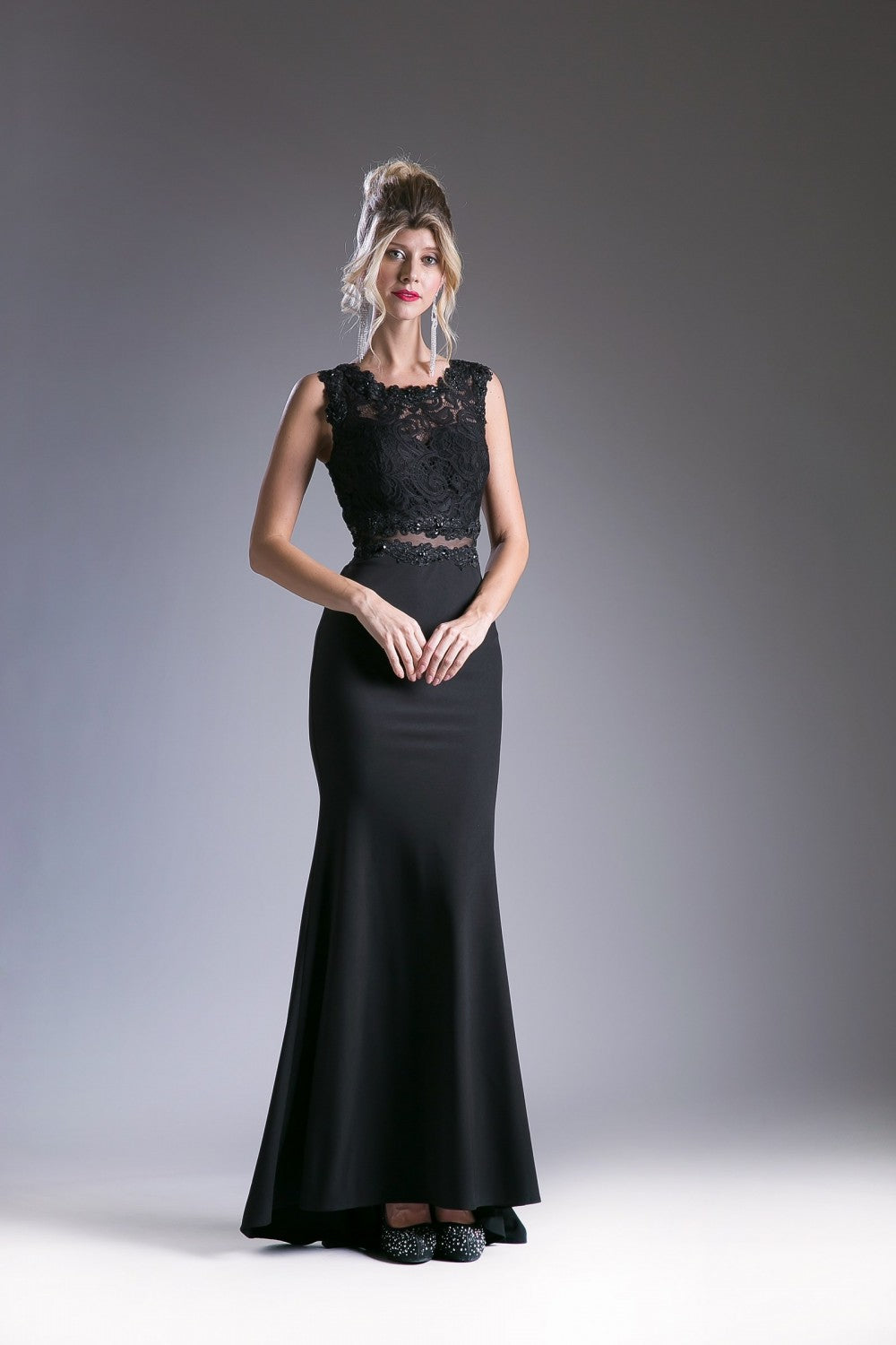 Lace Bodice Stretch Knit Sheath Dress by Cinderella Divine -CF115