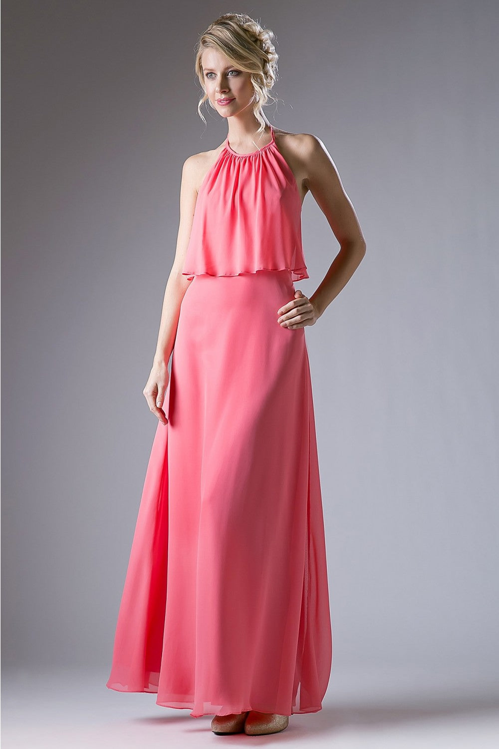 Long Halter Chiffon Dress by Cinderella Divine -CF130