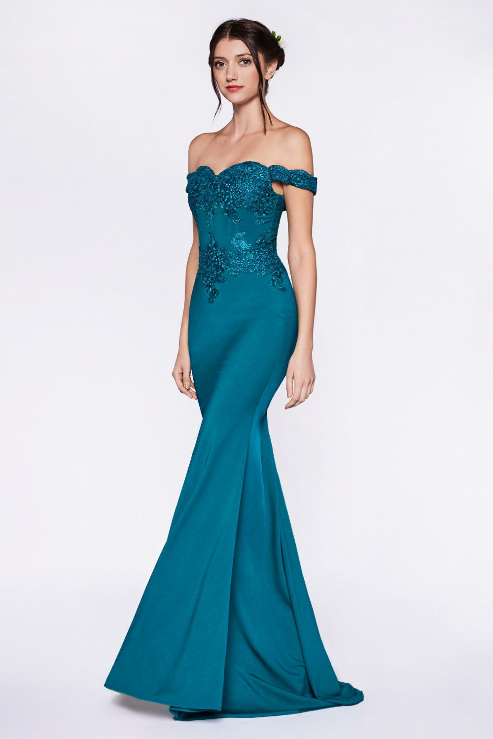 MyFashion.com - Off the shoulder fitted gown with lace applique details and stretch jersey.(CF158) - Cinderella Divine promdress eveningdress fashion partydress weddingdress
gown homecoming promgown weddinggown
