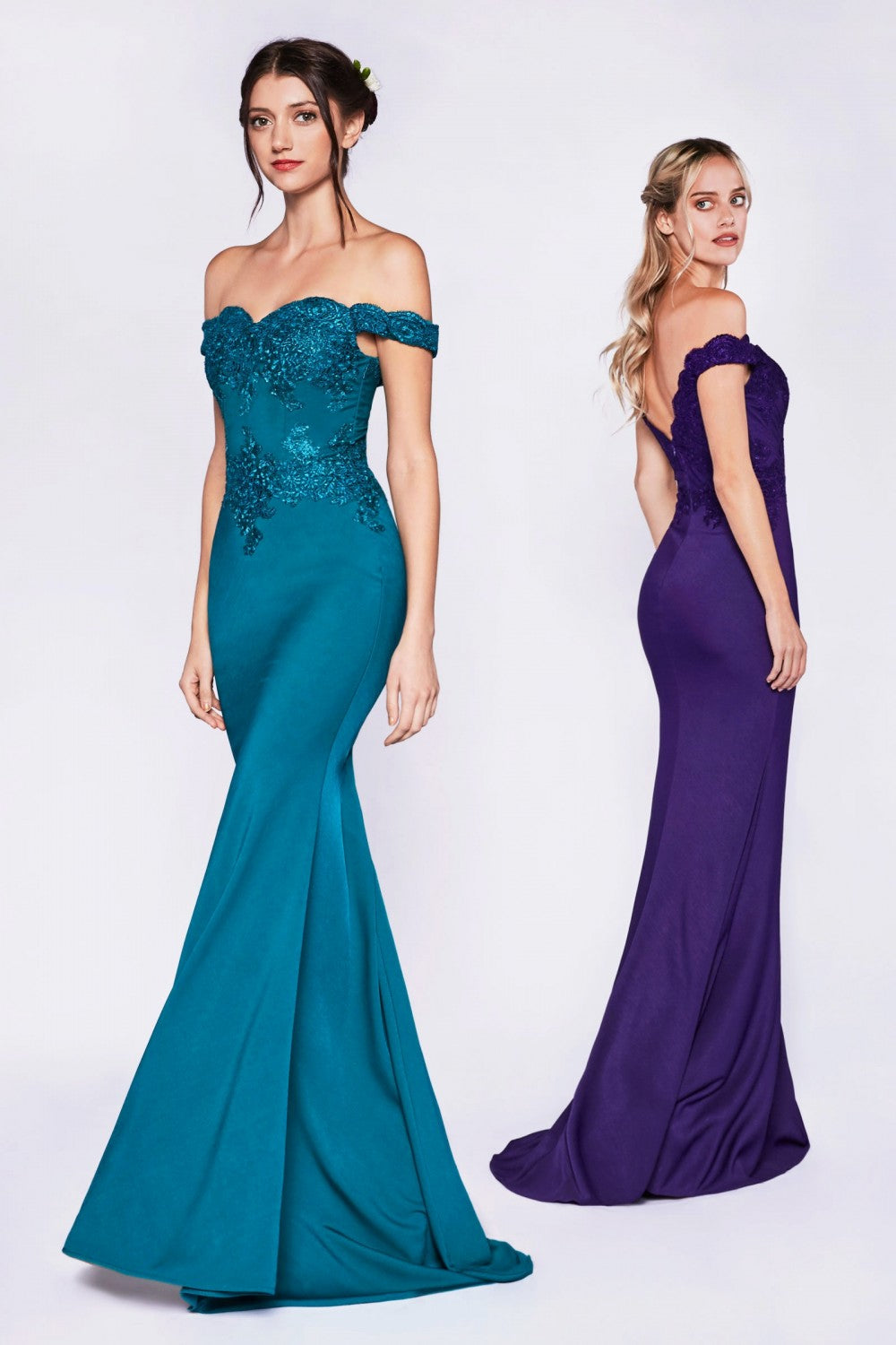 MyFashion.com - Off the shoulder fitted gown with lace applique details and stretch jersey.(CF158) - Cinderella Divine promdress eveningdress fashion partydress weddingdress
gown homecoming promgown weddinggown