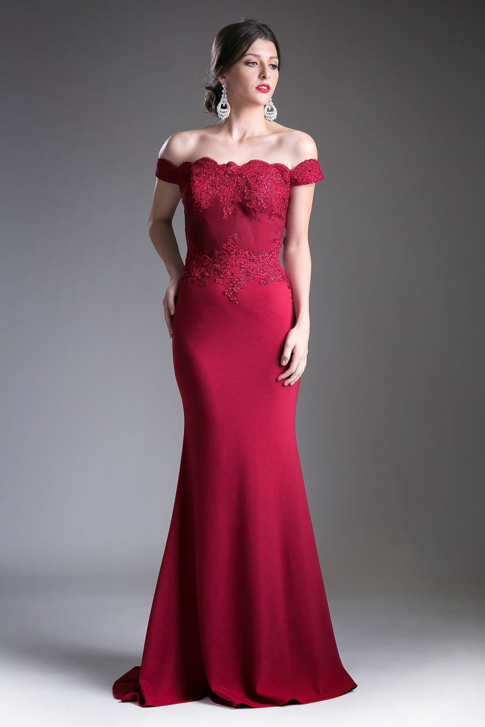 MyFashion.com - Off the shoulder fitted gown with lace applique details and stretch jersey.(CF158) - Cinderella Divine promdress eveningdress fashion partydress weddingdress
gown homecoming promgown weddinggown
