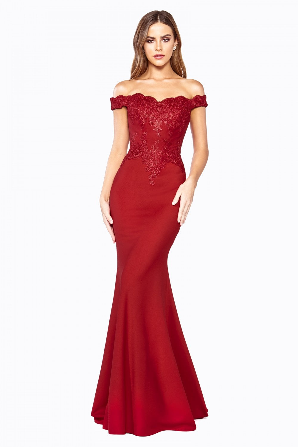MyFashion.com - Off the shoulder fitted gown with lace applique details and stretch jersey.(CF158) - Cinderella Divine promdress eveningdress fashion partydress weddingdress
gown homecoming promgown weddinggown