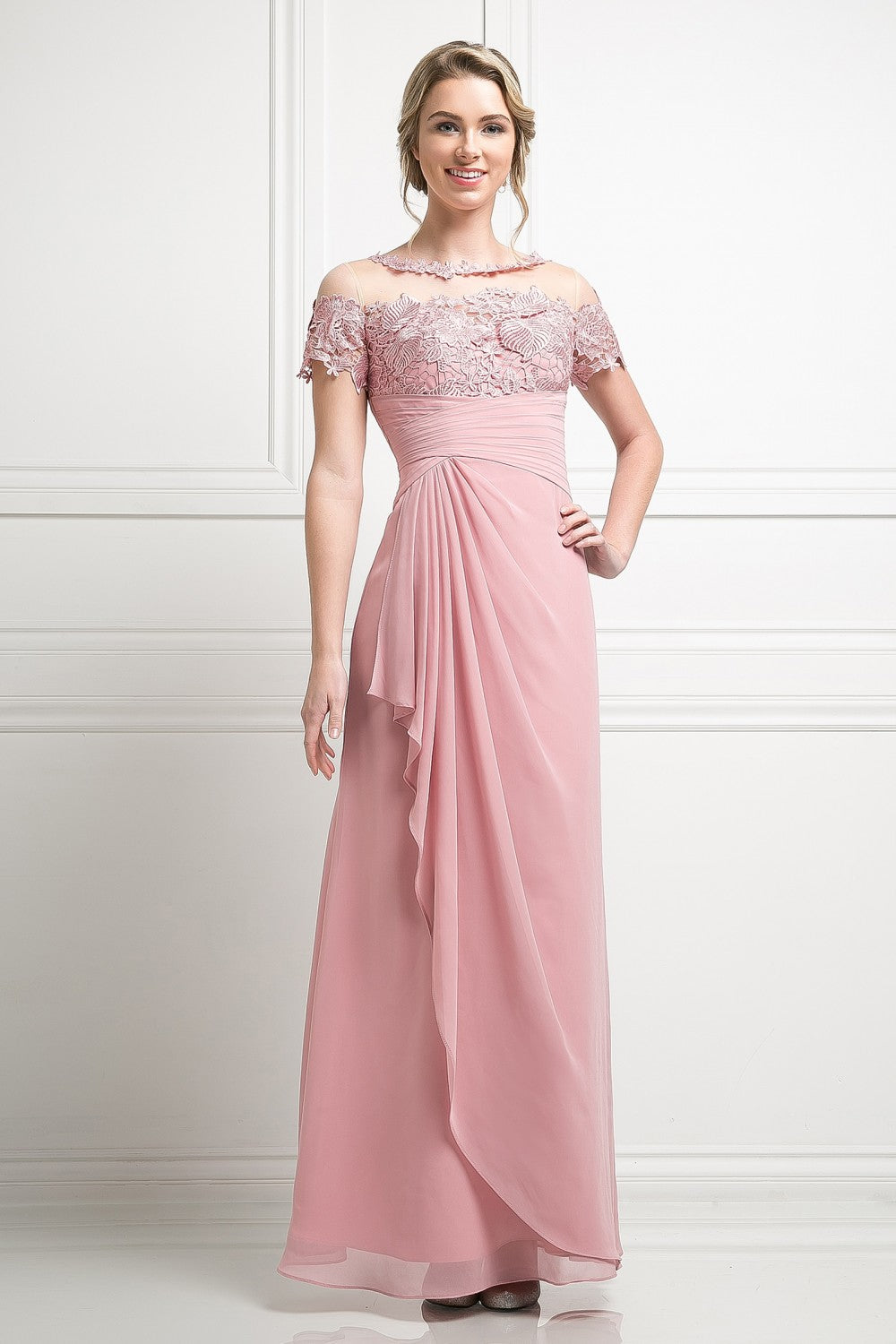 Lace Chiffon Empire Waist Dress by Cinderella Divine -CH1509