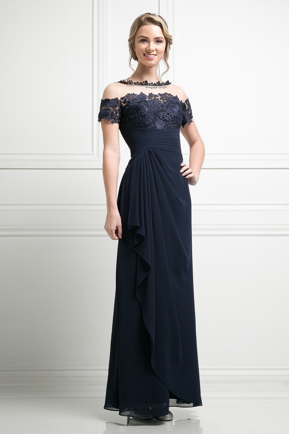 Lace Chiffon Empire Waist Dress by Cinderella Divine -CH1509