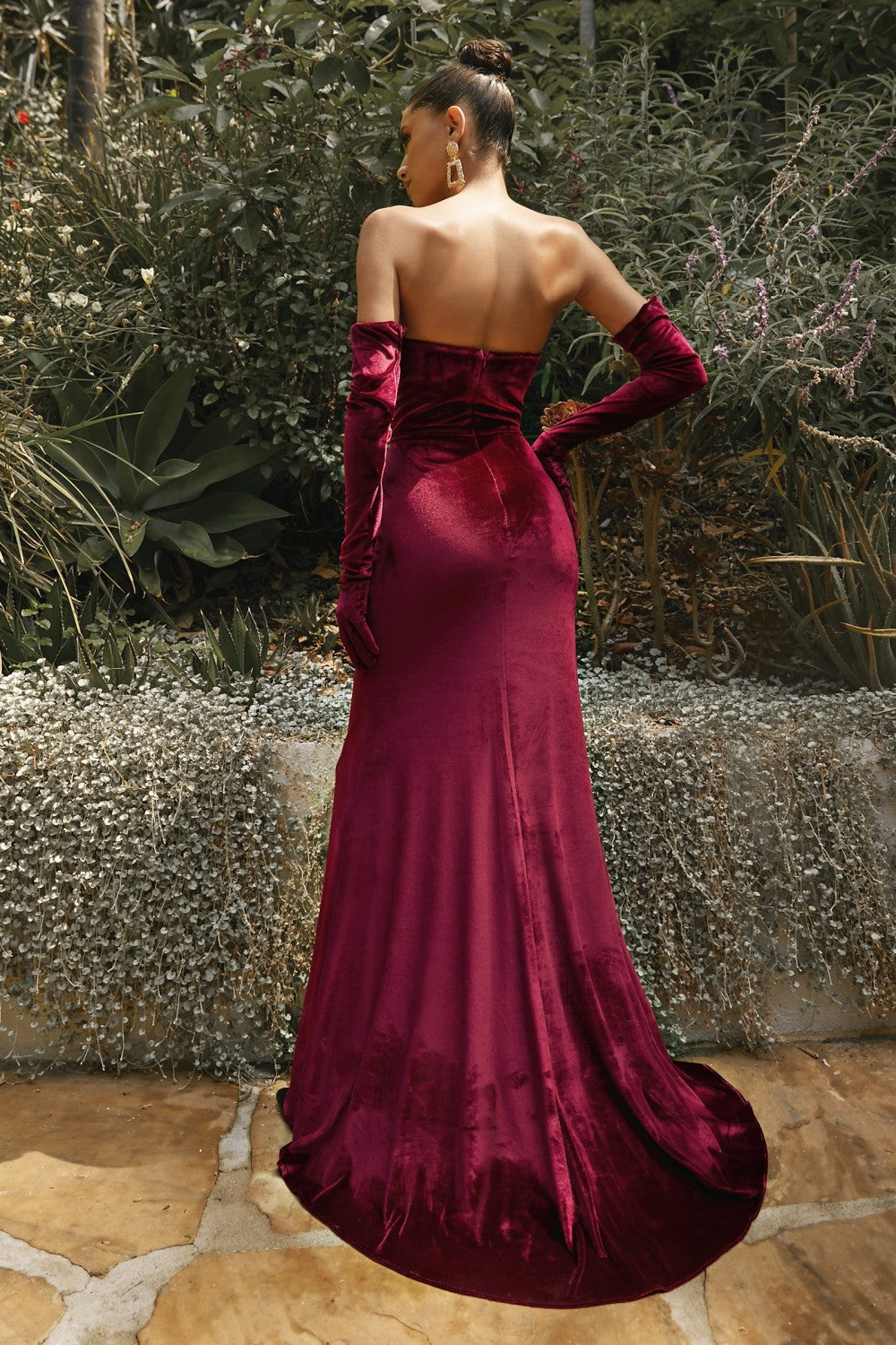 Fitted Strapless Velvet Gown By Cinderella Divine -CH176