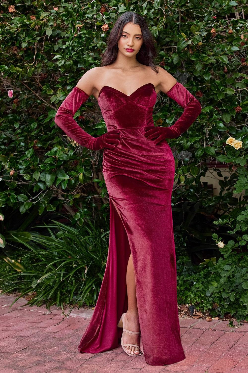 Fitted Strapless Velvet Gown By Cinderella Divine -CH176