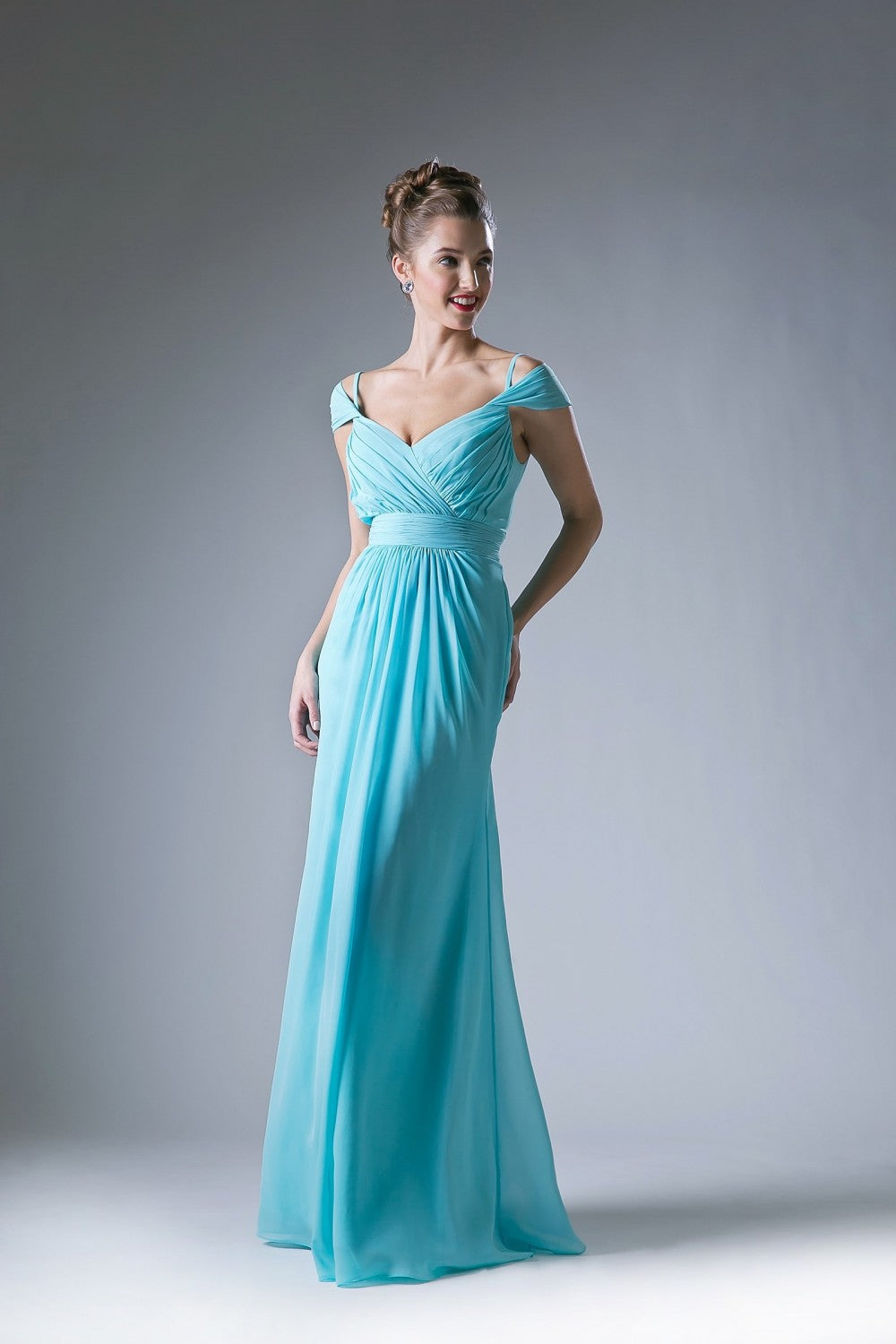 Draping Off-Shoulder Surplice Chiffon Formal Gown Cinderella Divine -CH527