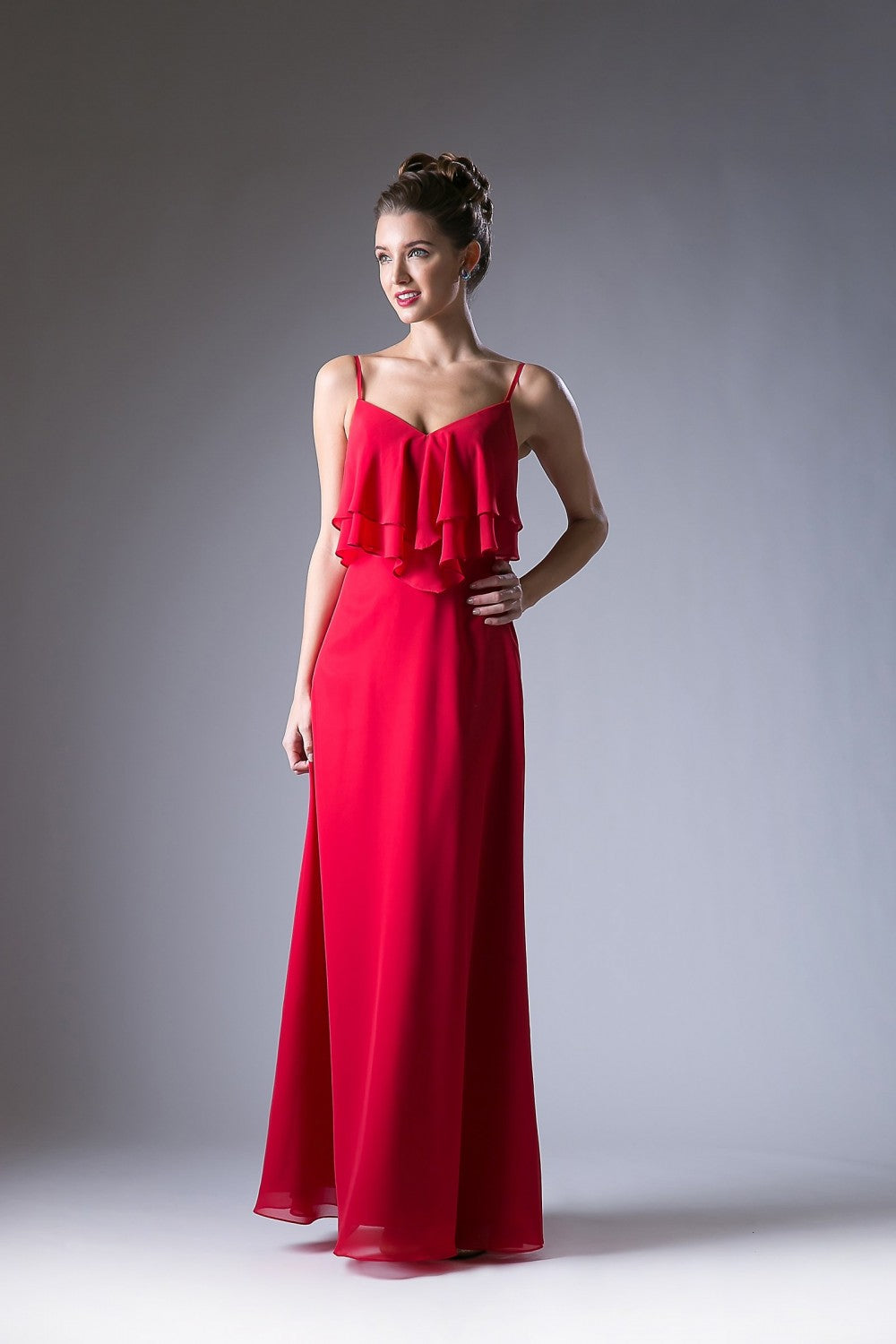 Long Chiffon Flounce Dress By Cinderella Divine -CH537