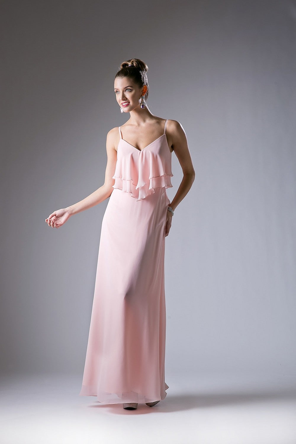 Long Chiffon Flounce Dress By Cinderella Divine -CH537