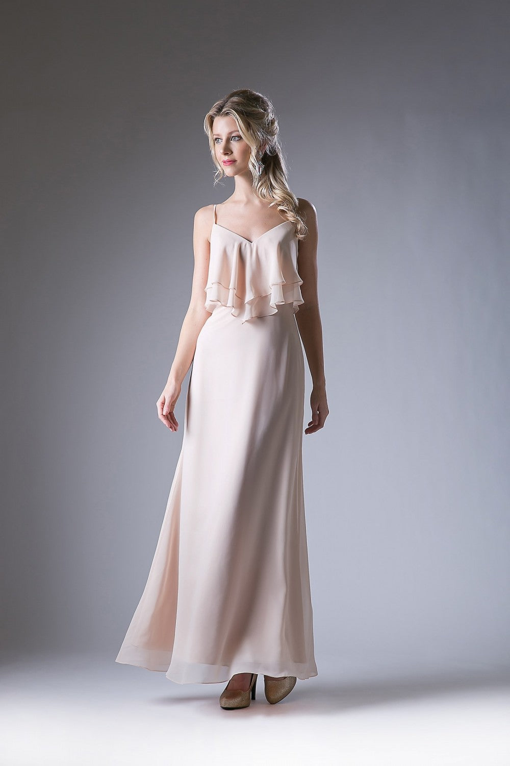 Long Chiffon Flounce Dress By Cinderella Divine -CH537