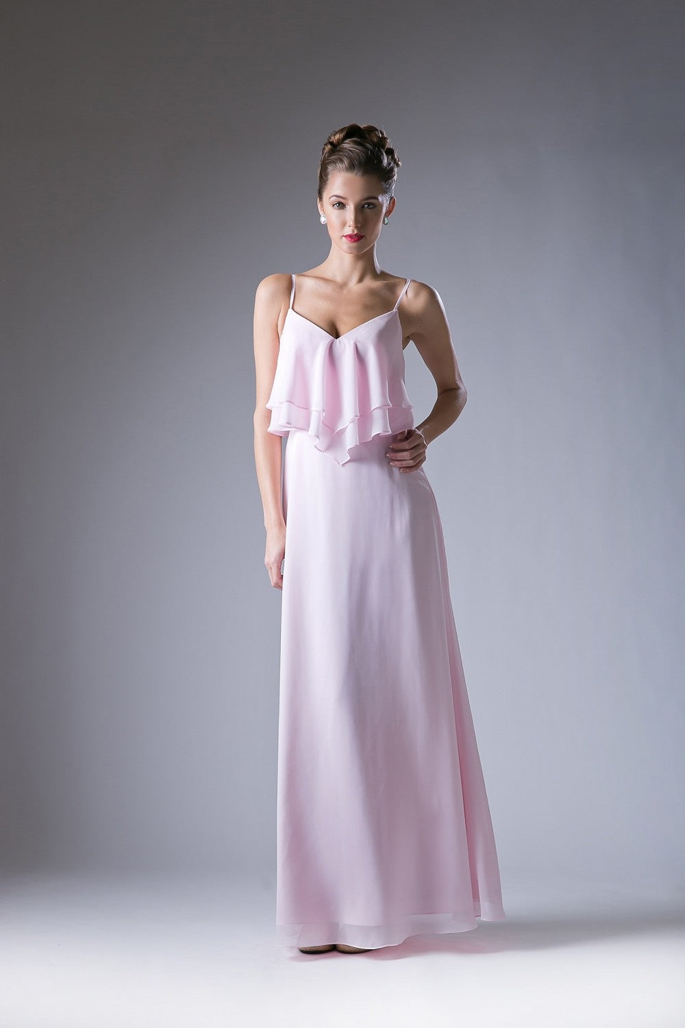 Long Chiffon Flounce Dress By Cinderella Divine -CH537