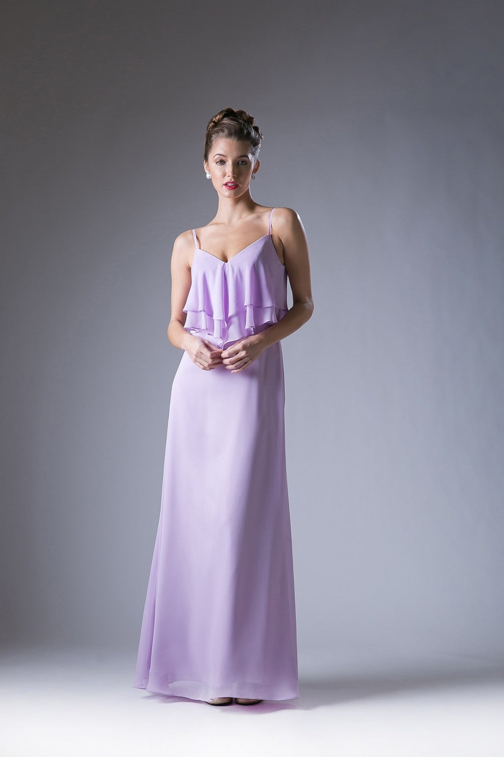 Long Chiffon Flounce Dress By Cinderella Divine -CH537