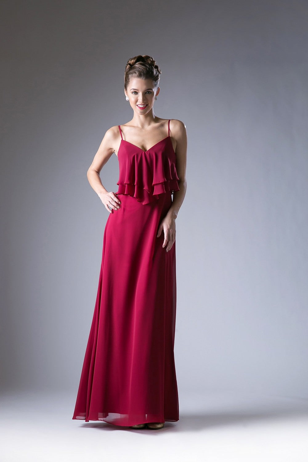 Long Chiffon Flounce Dress By Cinderella Divine -CH537