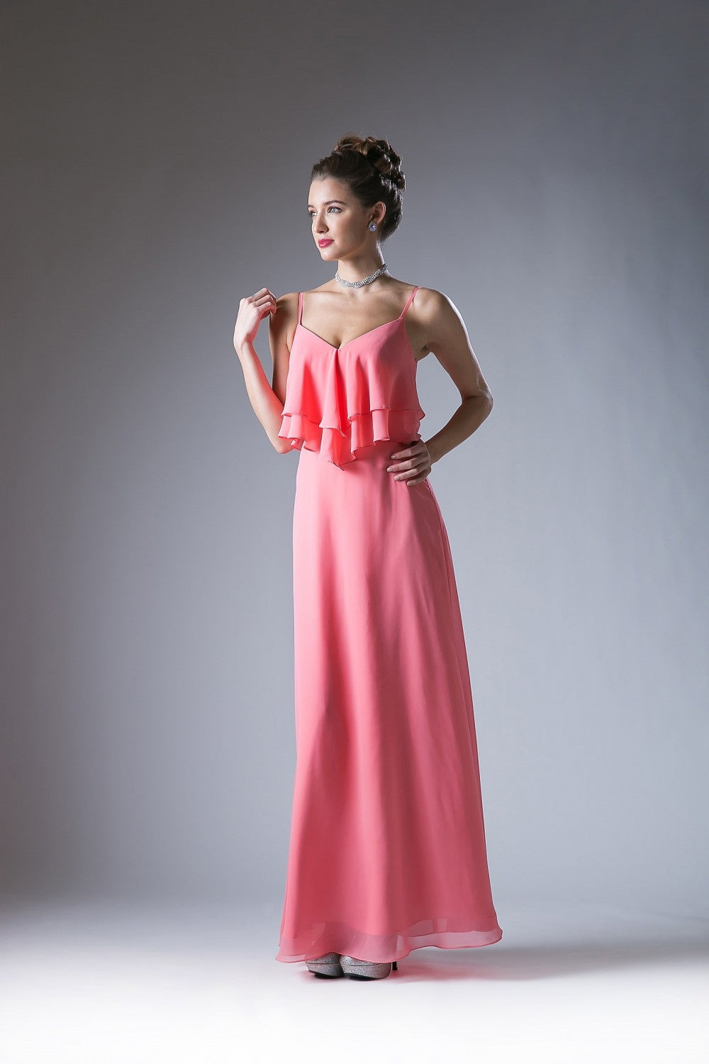 Long Chiffon Flounce Dress By Cinderella Divine -CH537