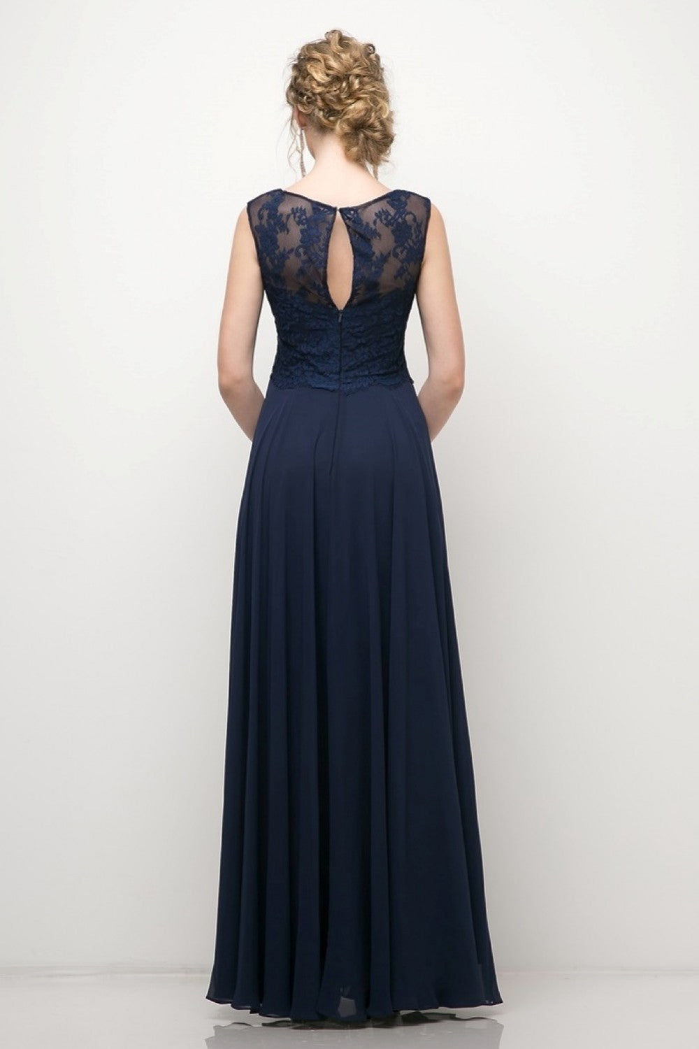 A-Line Chiffon Dress With Lace Bodice And Keyhole Back by Cinderella Divine -CJ245