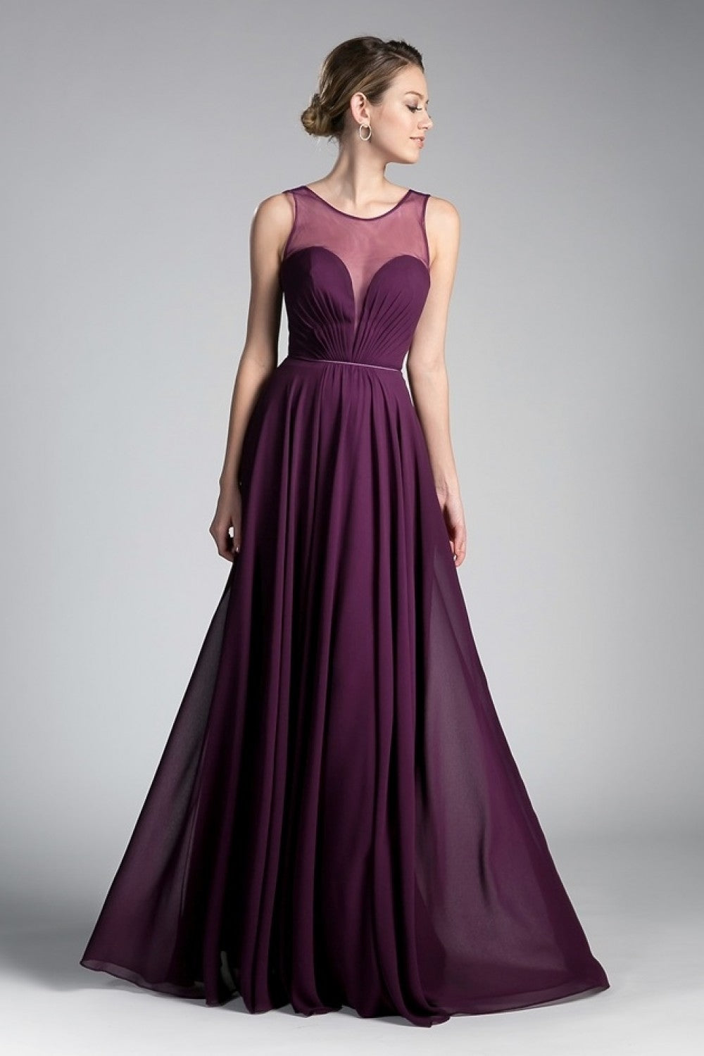 A-Line Chiffon Dress With Illusion Neckline And Open Back by Cinderella Divine -CJ251
