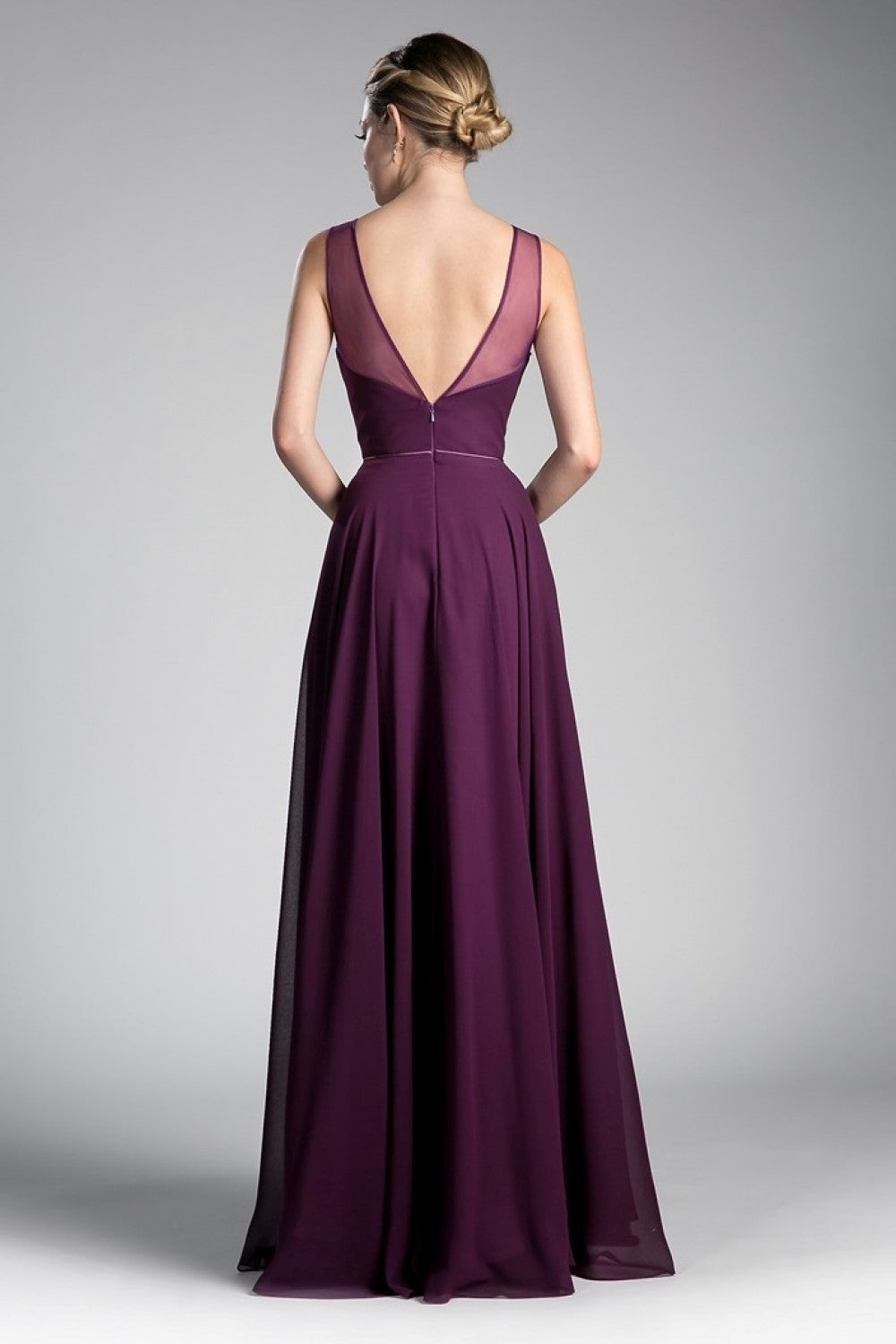 A-Line Chiffon Dress With Illusion Neckline And Open Back by Cinderella Divine -CJ251
