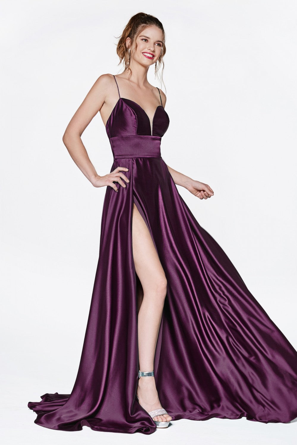 MyFashion.com - A-line gown with deep sweetheart neckline and leg slit.(CJ523) - Cinderella Divine promdress eveningdress fashion partydress weddingdress 
 gown homecoming promgown weddinggown