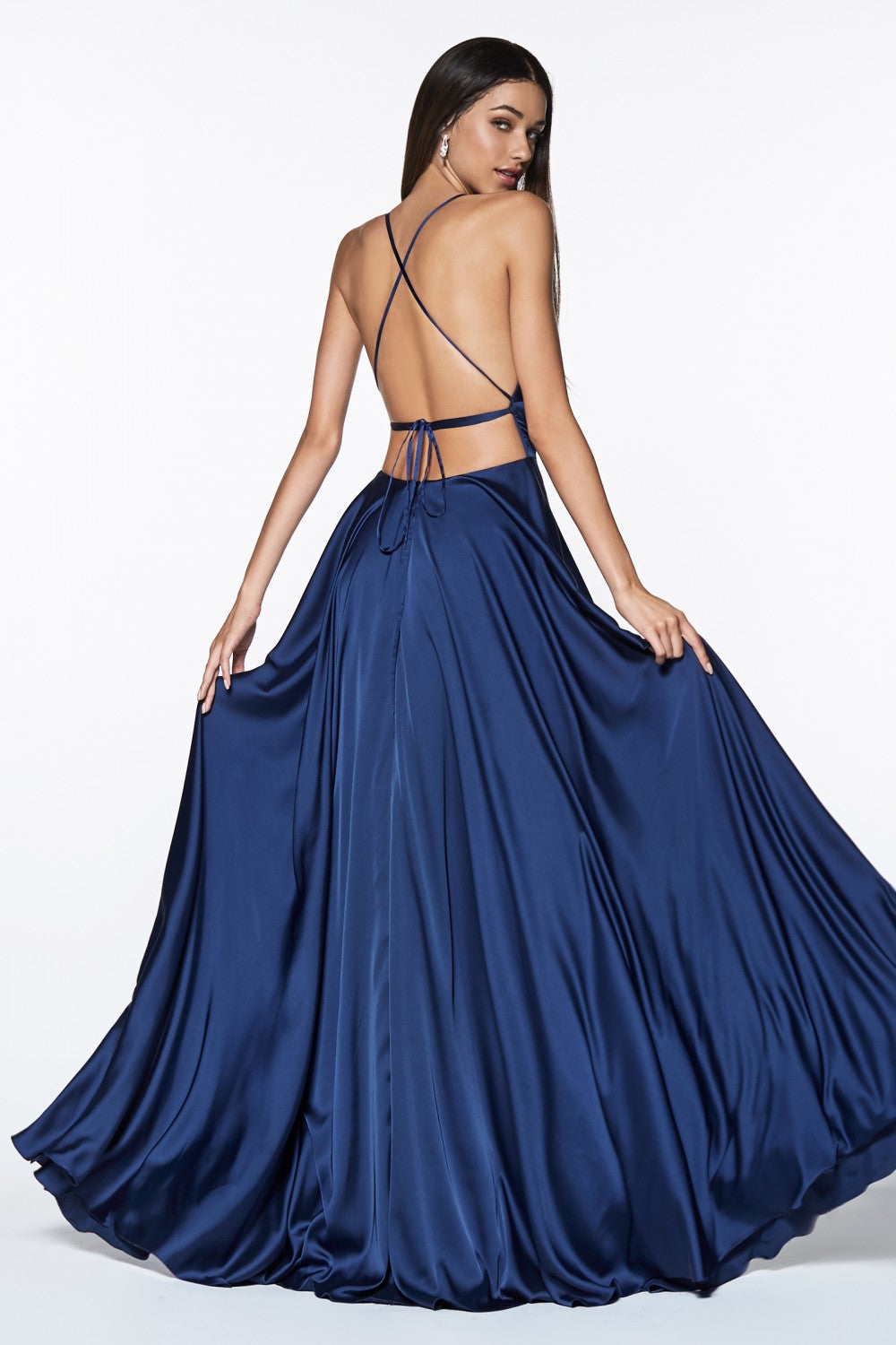 MyFashion.com - Satin a-line gown with leg slit and tie up criss cross back.(CJ527) - Cinderella Divine promdress eveningdress fashion partydress weddingdress 
 gown homecoming promgown weddinggown