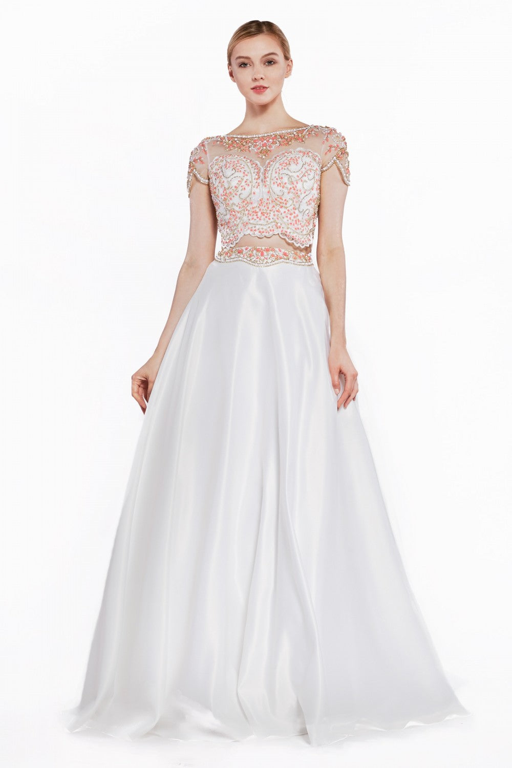 Beaded 2 Piece Satin Ball Gown by Cinderella Divine -CK35