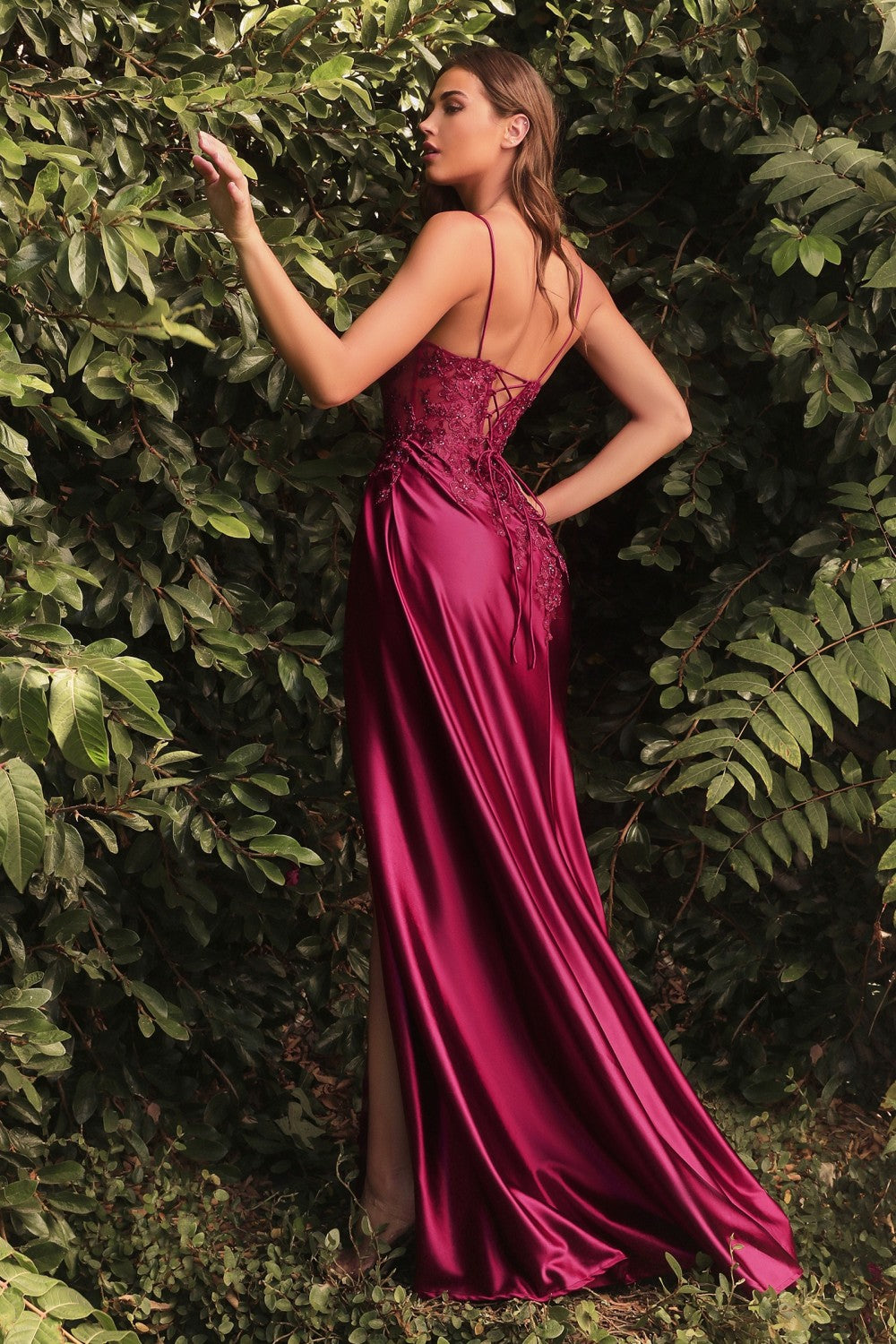 Lace Applique Satin Gown By Cinderella Divine -CM318