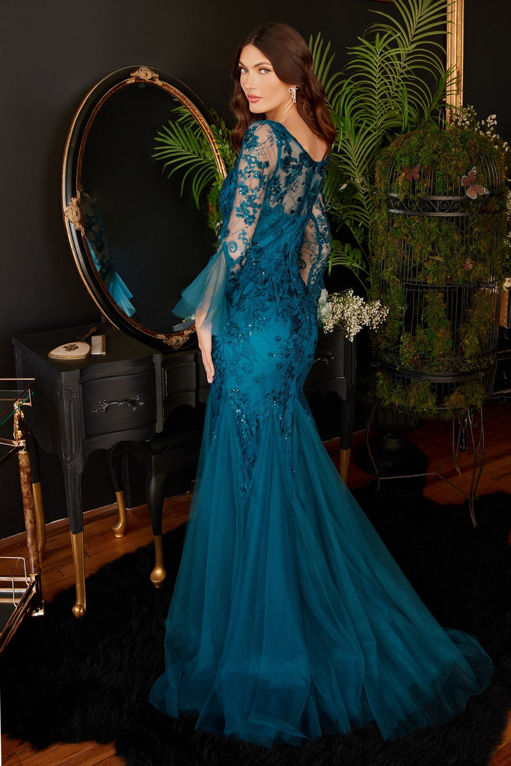 Mermaid Gown With Bell Sleeves By Cinderella Divine -CM327