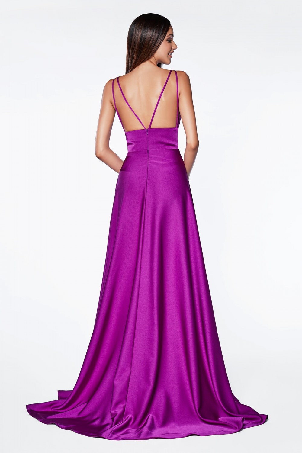 MyFashion.com - A-line v-neckline gown with slit and double strap.(CS034) - Cinderella Divine promdress eveningdress fashion partydress weddingdress 
 gown homecoming promgown weddinggown 