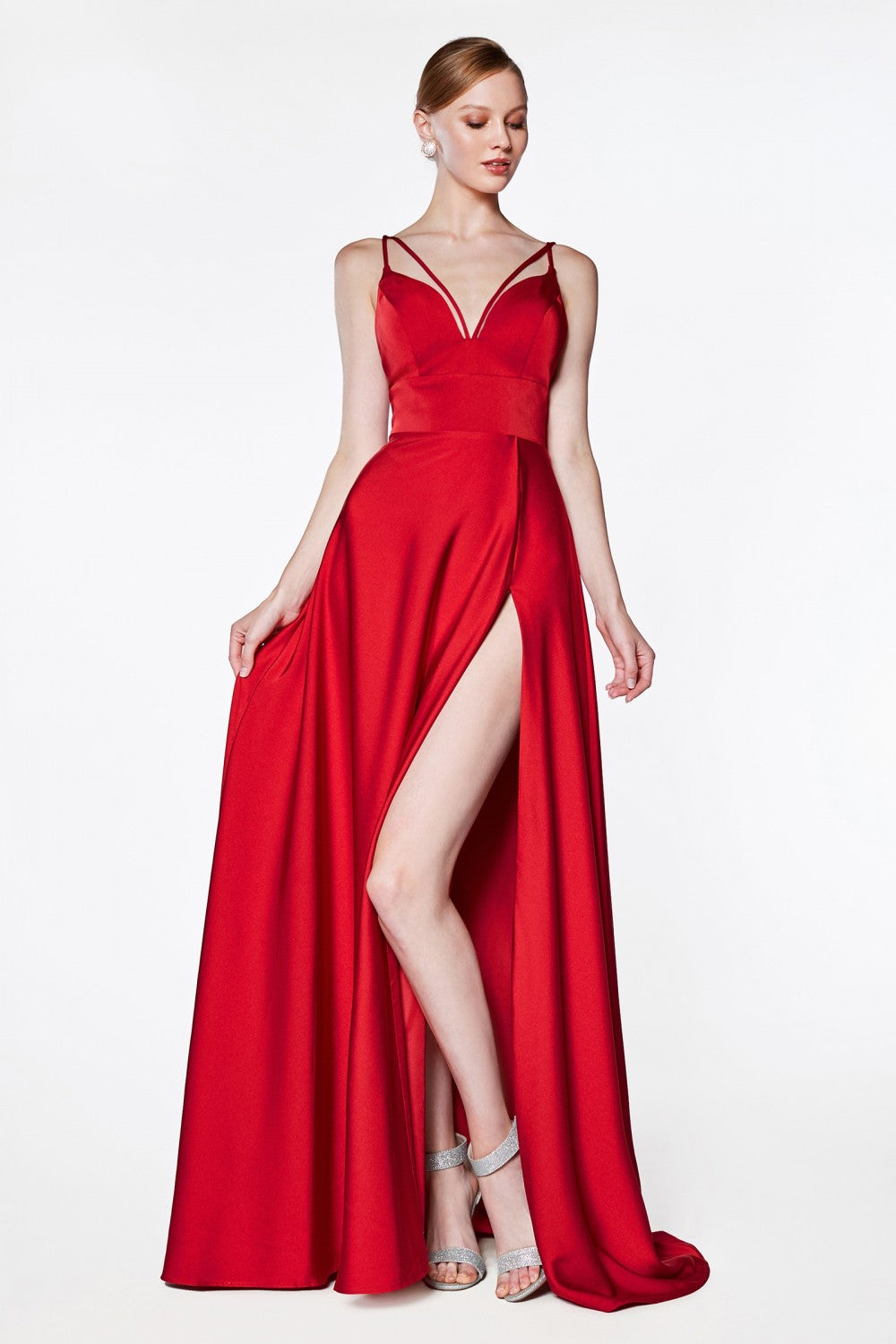 MyFashion.com - A-line v-neckline gown with slit and double strap.(CS034) - Cinderella Divine promdress eveningdress fashion partydress weddingdress 
 gown homecoming promgown weddinggown