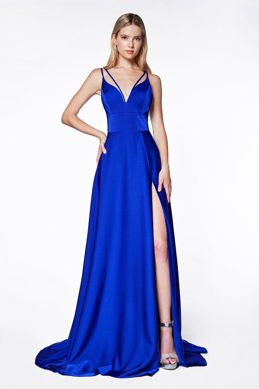 MyFashion.com - A-line v-neckline gown with slit and double strap.(CS034) - Cinderella Divine promdress eveningdress fashion partydress weddingdress 
 gown homecoming promgown weddinggown