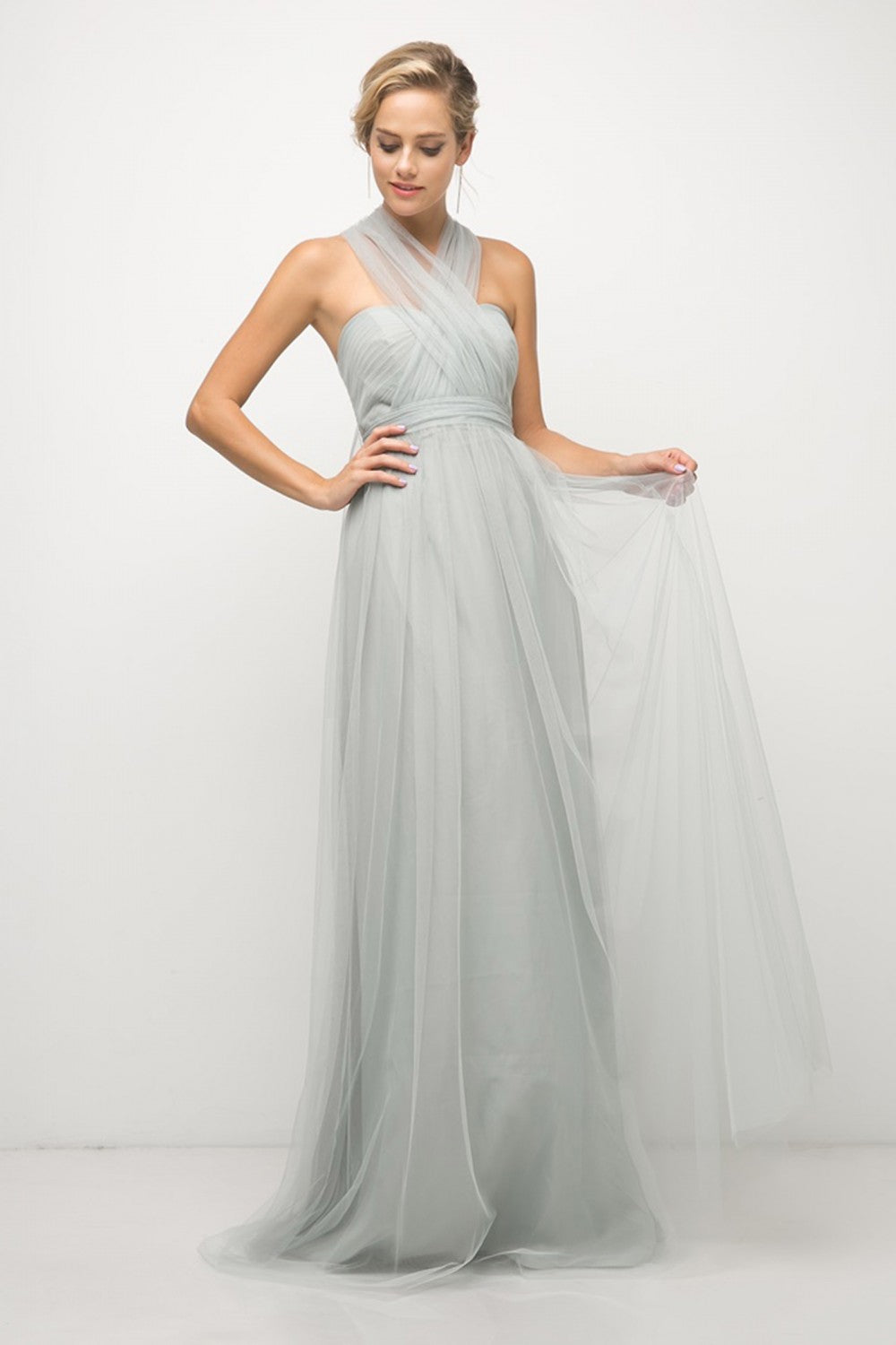 Pleated Long Convertible Tulle Dress By Cinderella Divine -ET322