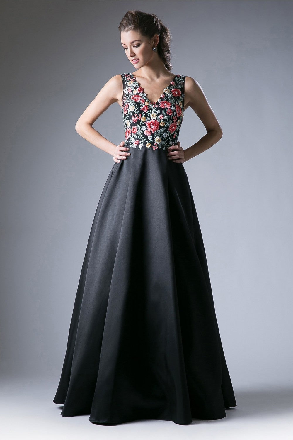 Flower Applique Satin Ball Gown By Cinderella Divine -HW05