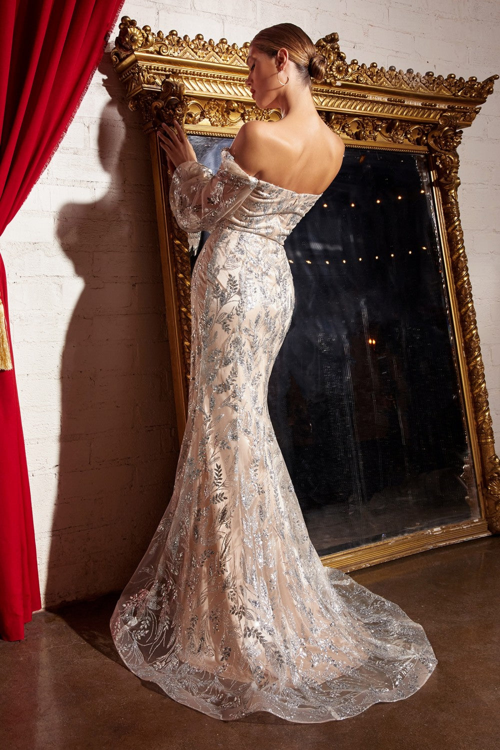 Long Sleeve Off The Shoulder Gown By Cinderella Divine -J816