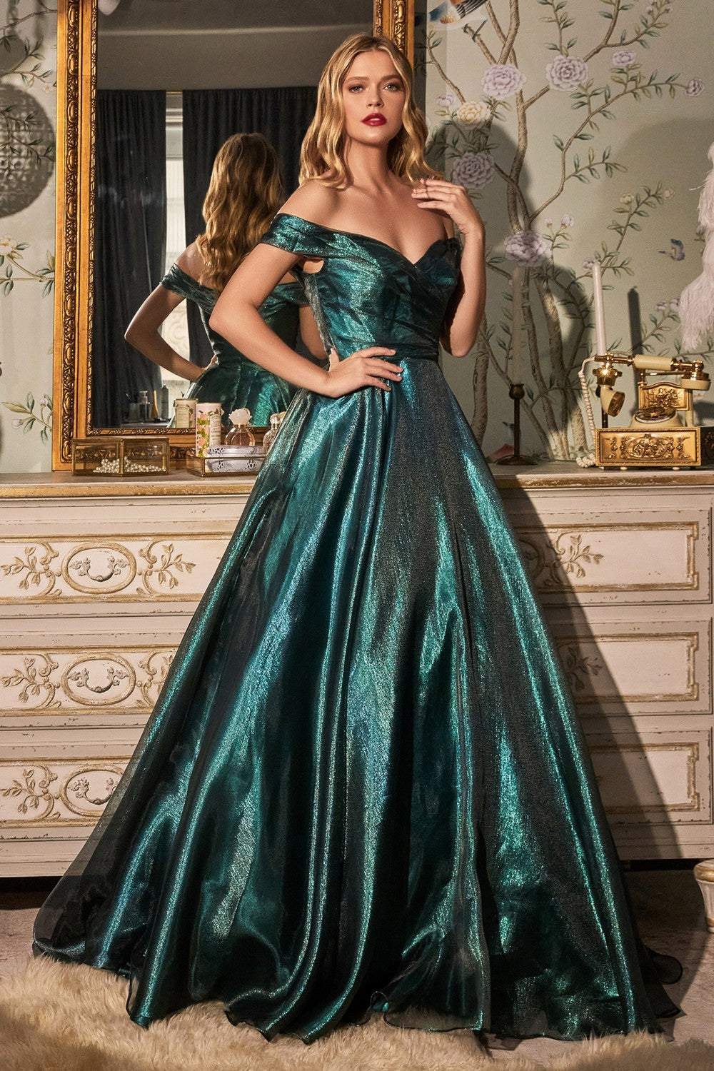 Off Shoulder Organza Gown By Cinderella Divine -J822
