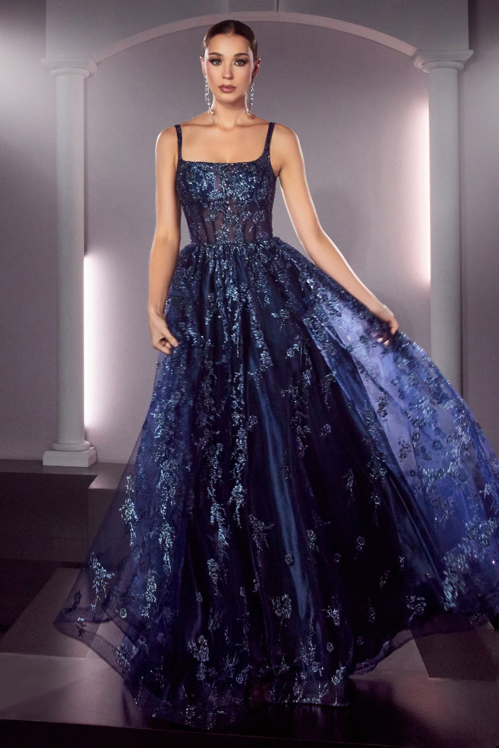 Glitter Print A-Line Gown By Cinderella Divine -J840