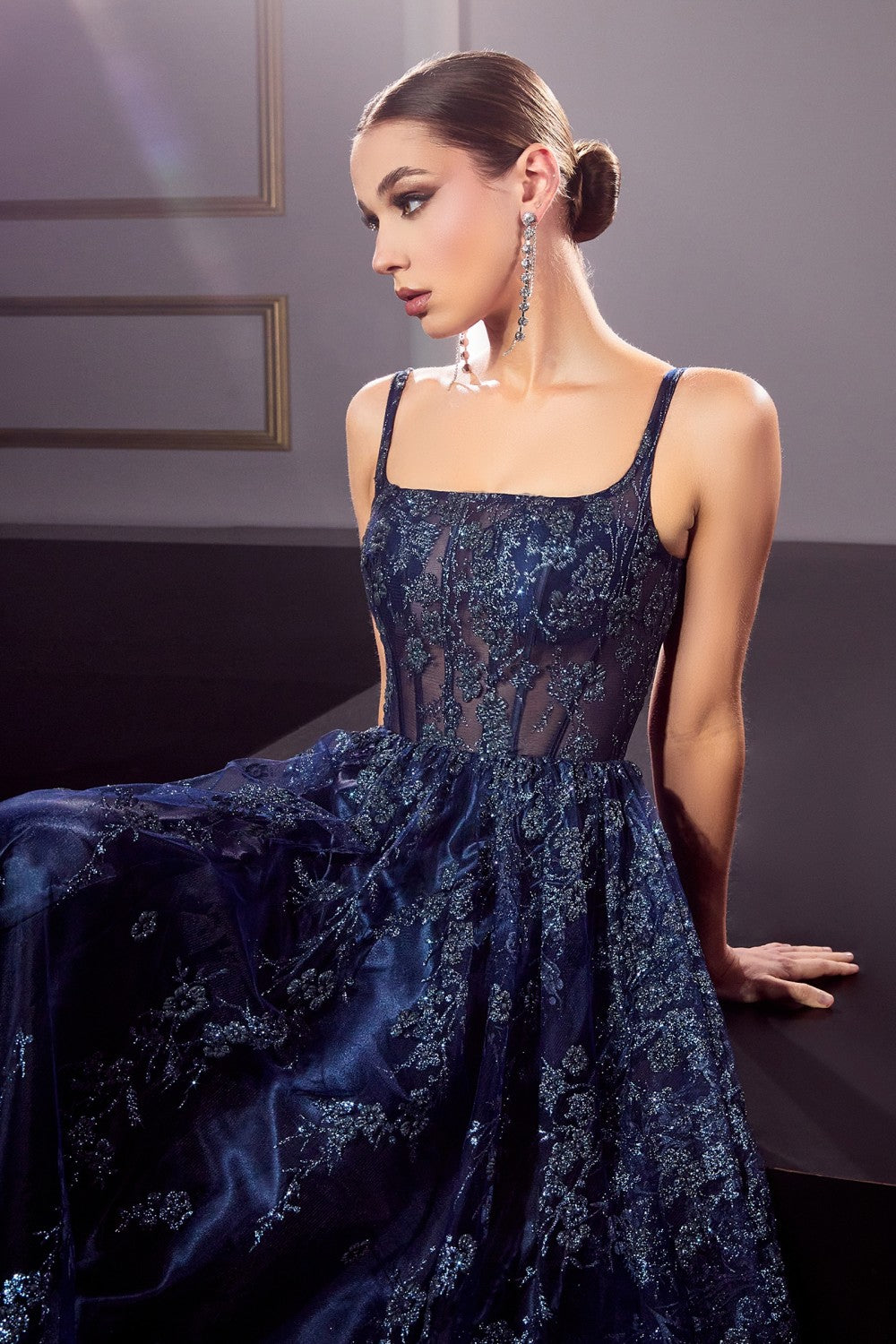 Glitter Print A-Line Gown By Cinderella Divine -J840