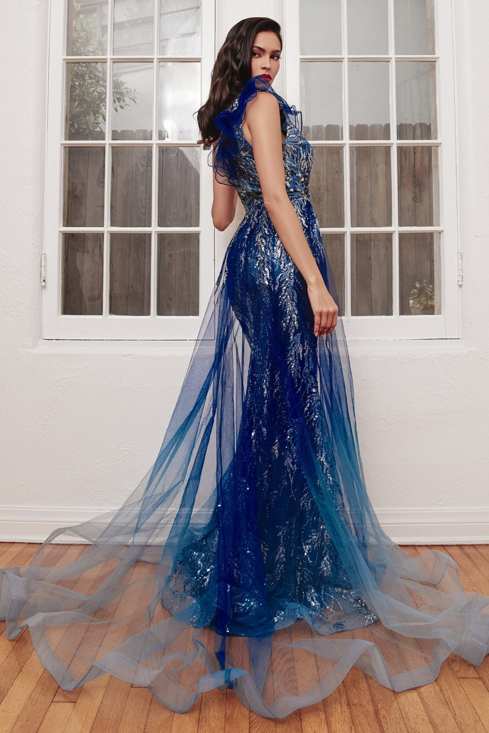 One Shoulder Gown With Over Skirt By Cinderella Divine -J851