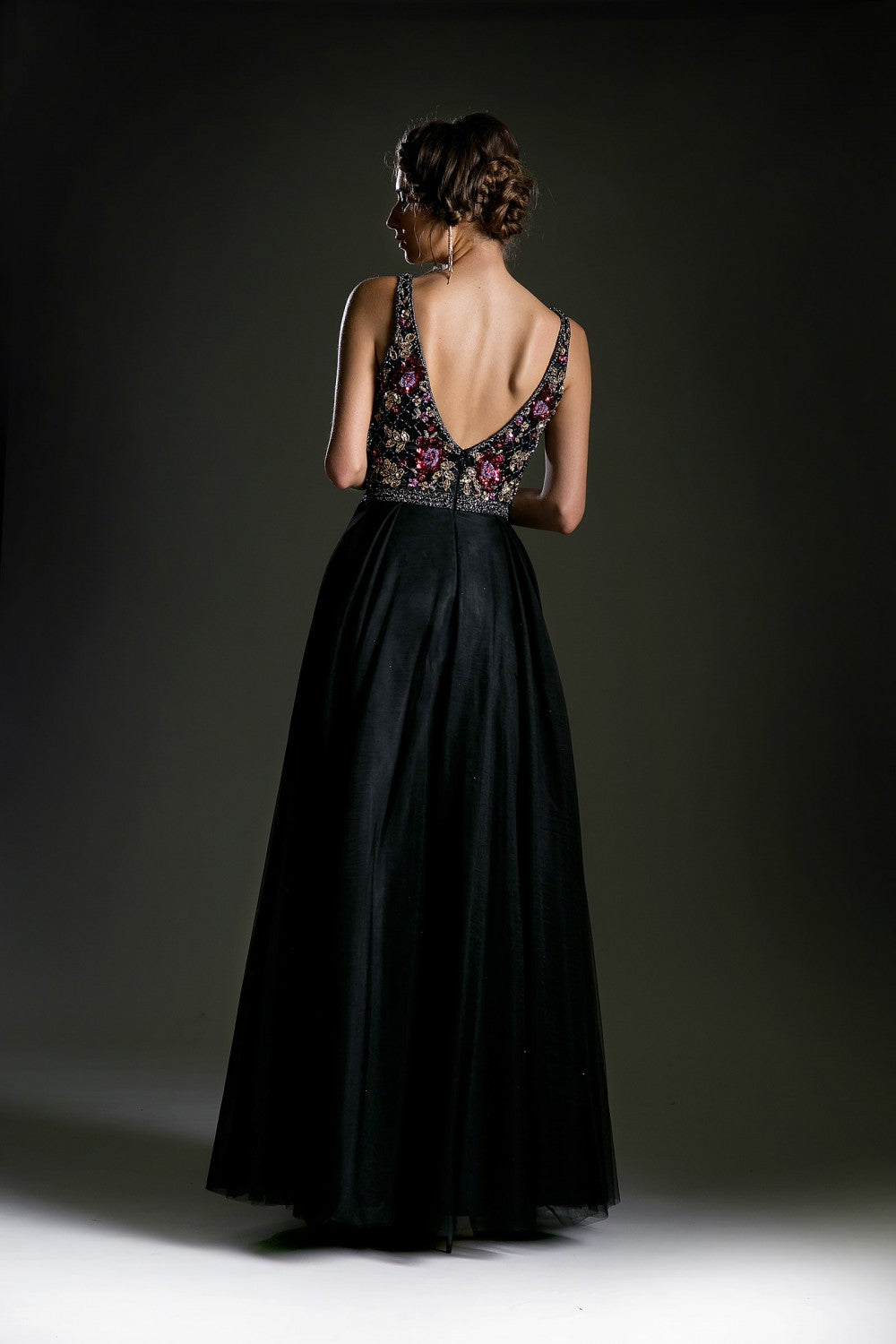 Floral Beaded V-Neck Gown By Cinderella Divine -KC1707