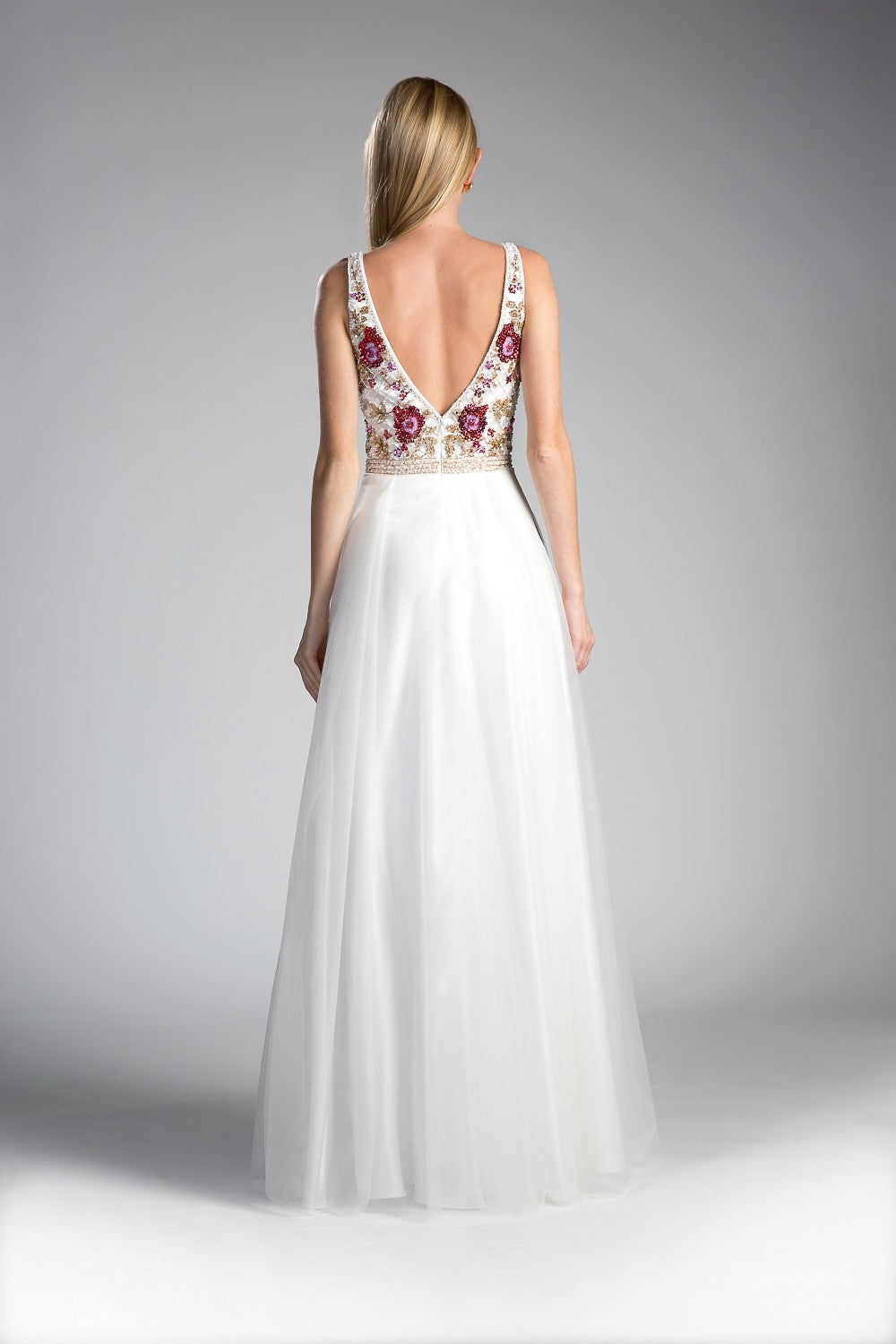 Floral Beaded V-Neck Gown By Cinderella Divine -KC1707