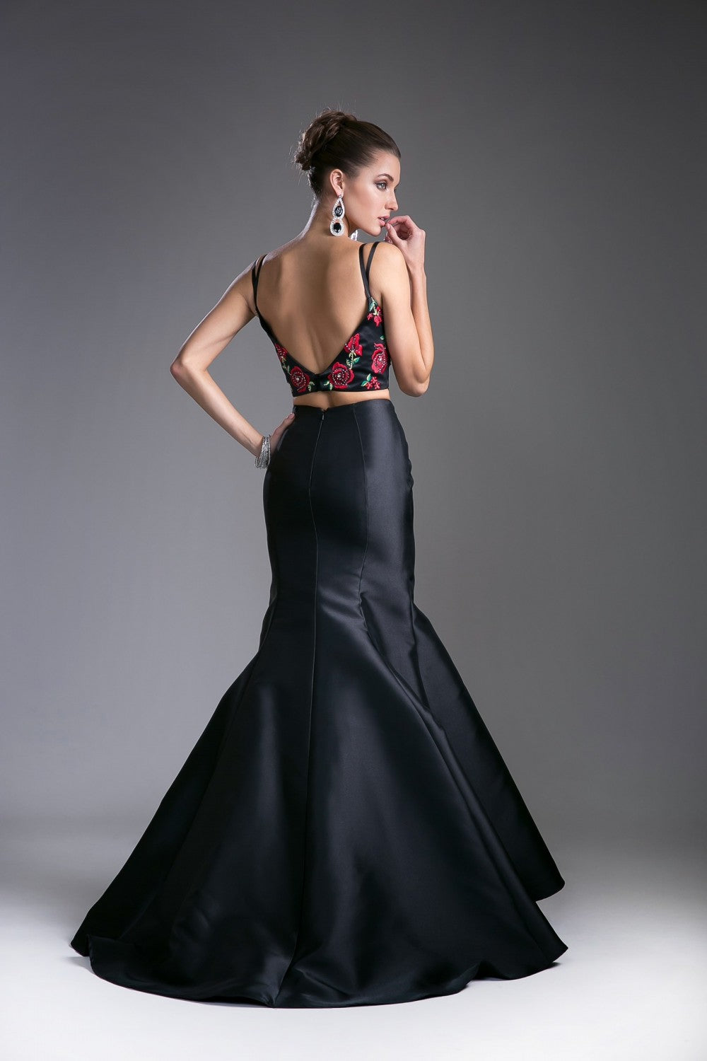 Flower Applique 2 Piece Satin Mermaid Gown By Cinderella Divine -KC1737