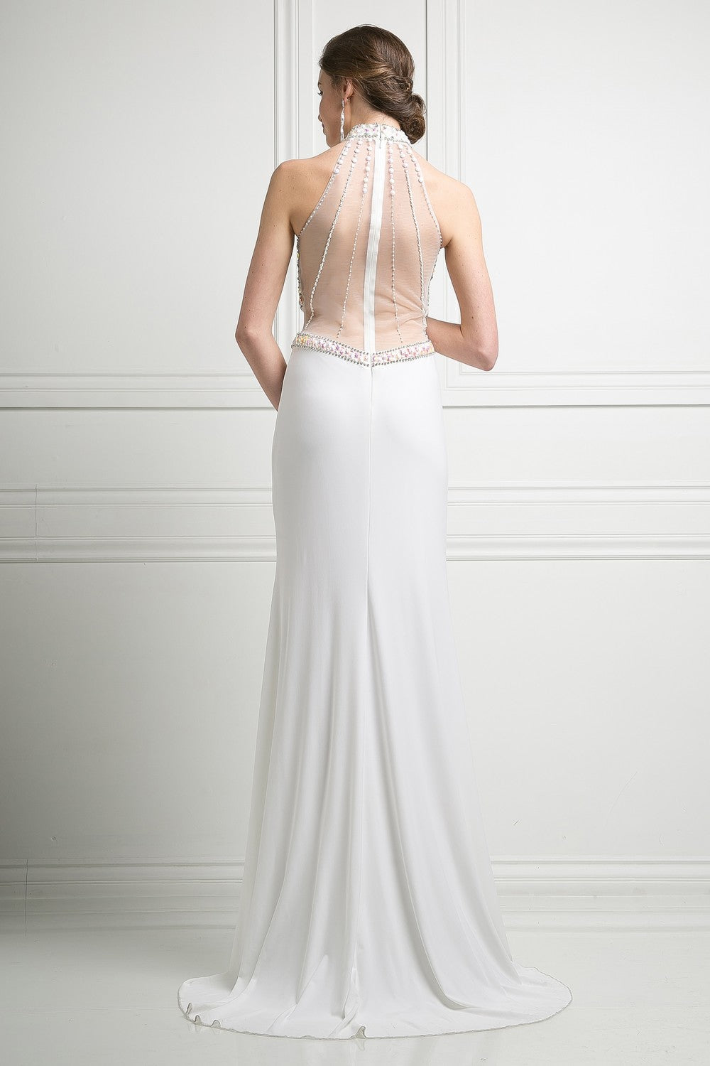 Beaded High Neck Two-Piece Sheath Evening Gown By Cinderella Divine -KD087
