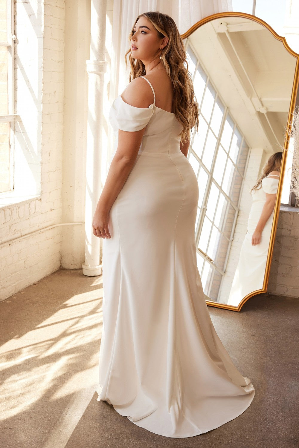 Off The Shoulder Crepe Gown By Cinderella Divine -KV1057WC