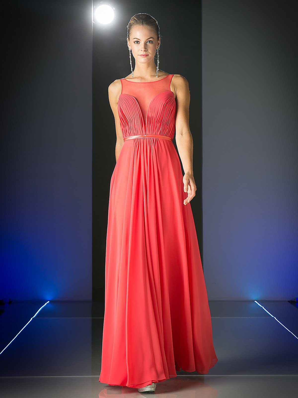 Long Illusion Sweetheart Dress by Cinderella Divine -7458