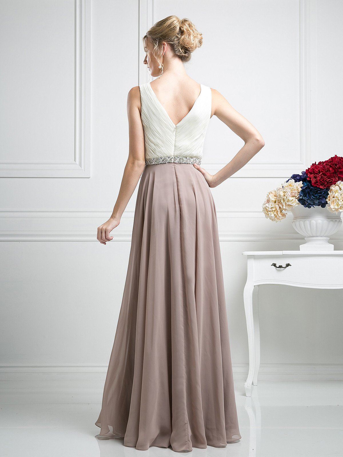 Beaded Belt Chiffon A - Line Dress by Cinderella Divine -1968