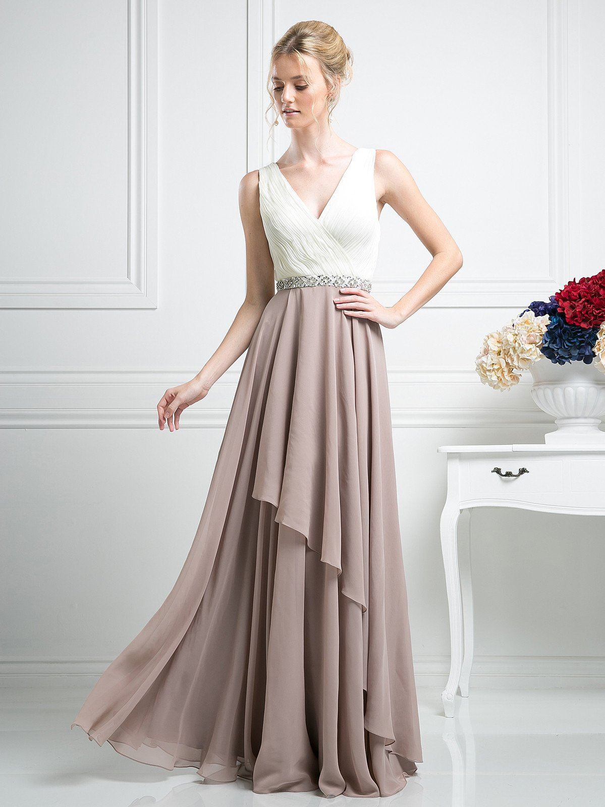 Beaded Belt Chiffon A - Line Dress by Cinderella Divine -1968