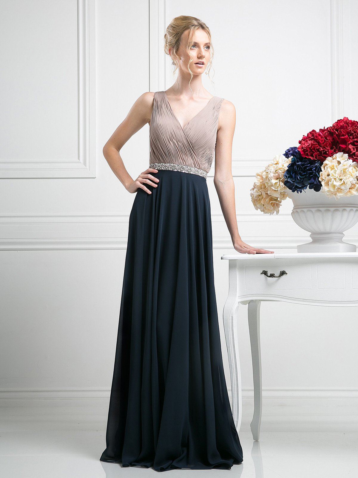 Beaded Belt Chiffon A - Line Dress by Cinderella Divine -1968