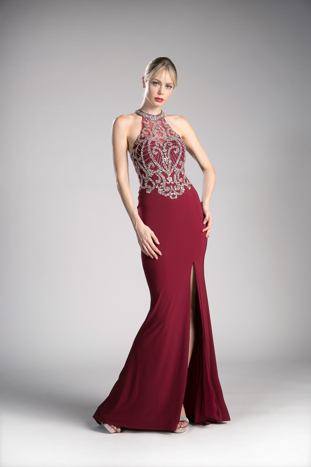 Beaded Stretch Knit Sheath Gown By Cinderella Divine -ML202