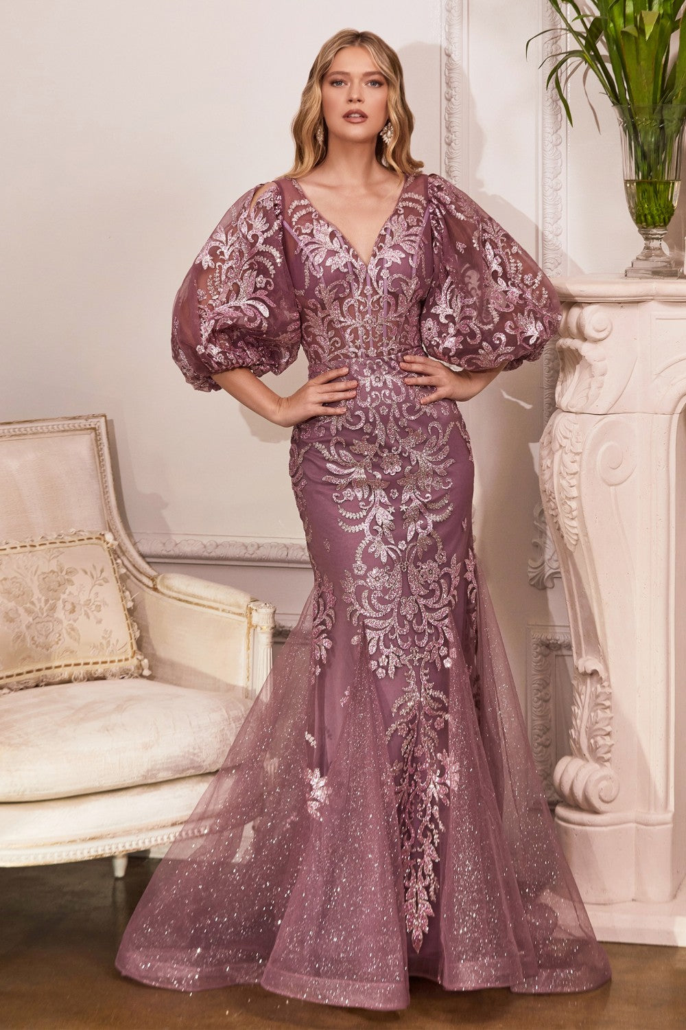 Mermaid Glitter Print Gown By Cinderella Divine -OC009